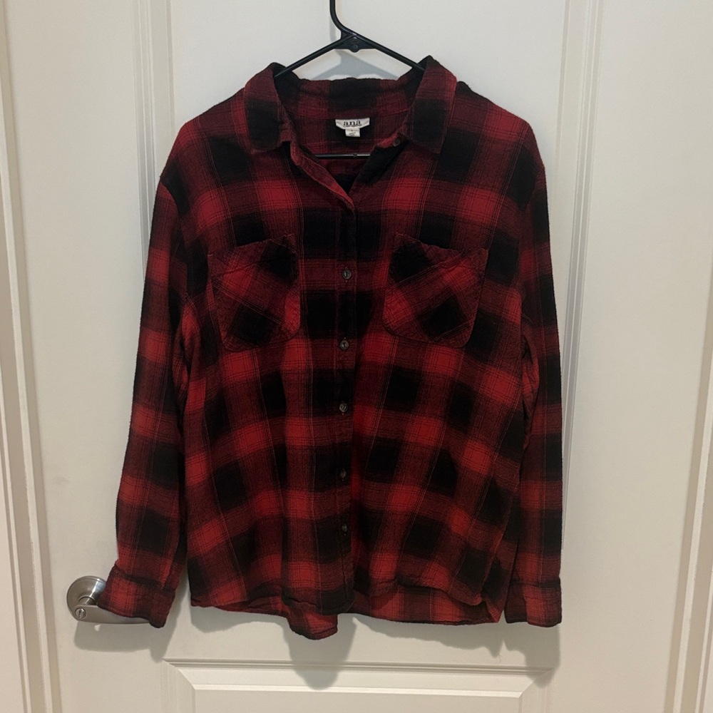 a.n.a Red and Black Plaid Shirt